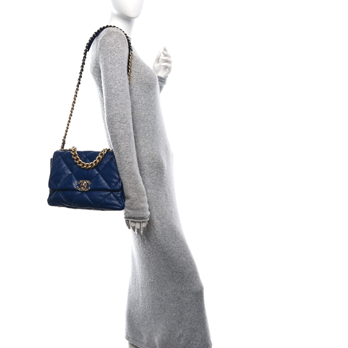 Goatskin Quilted Large Chanel 19 Flap Navy Blue