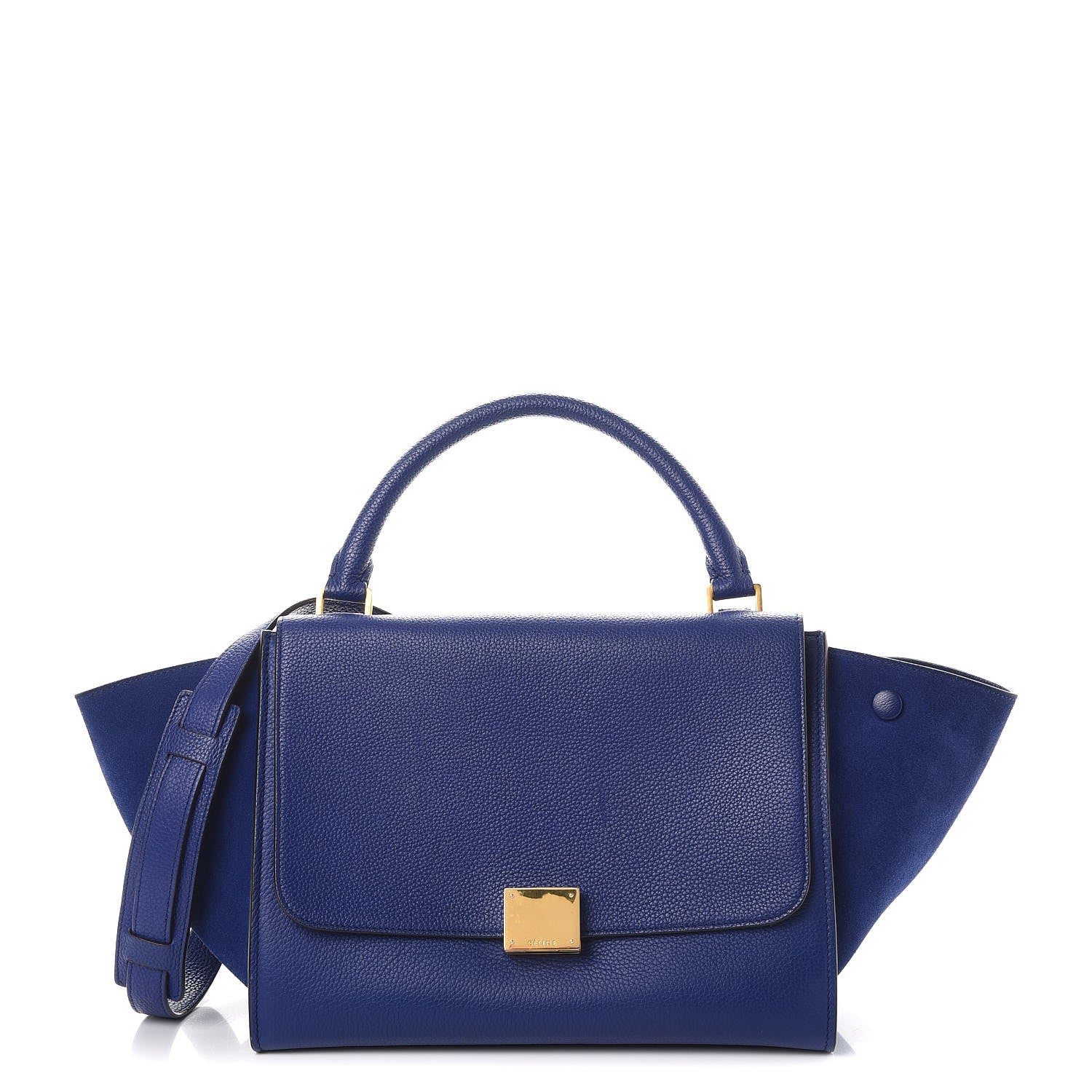 Celine Drummed Calfskin Suede Small Trapeze Indigo 1 of 9