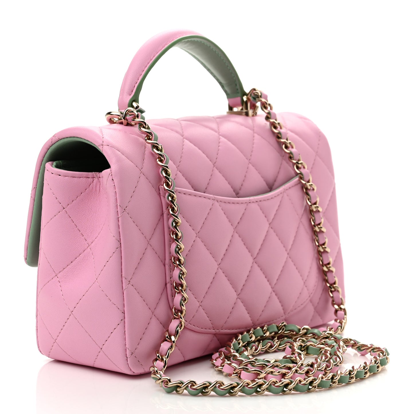 Lambskin Quilted Mini Top Handle Rectangular Flap Lilac Light Green