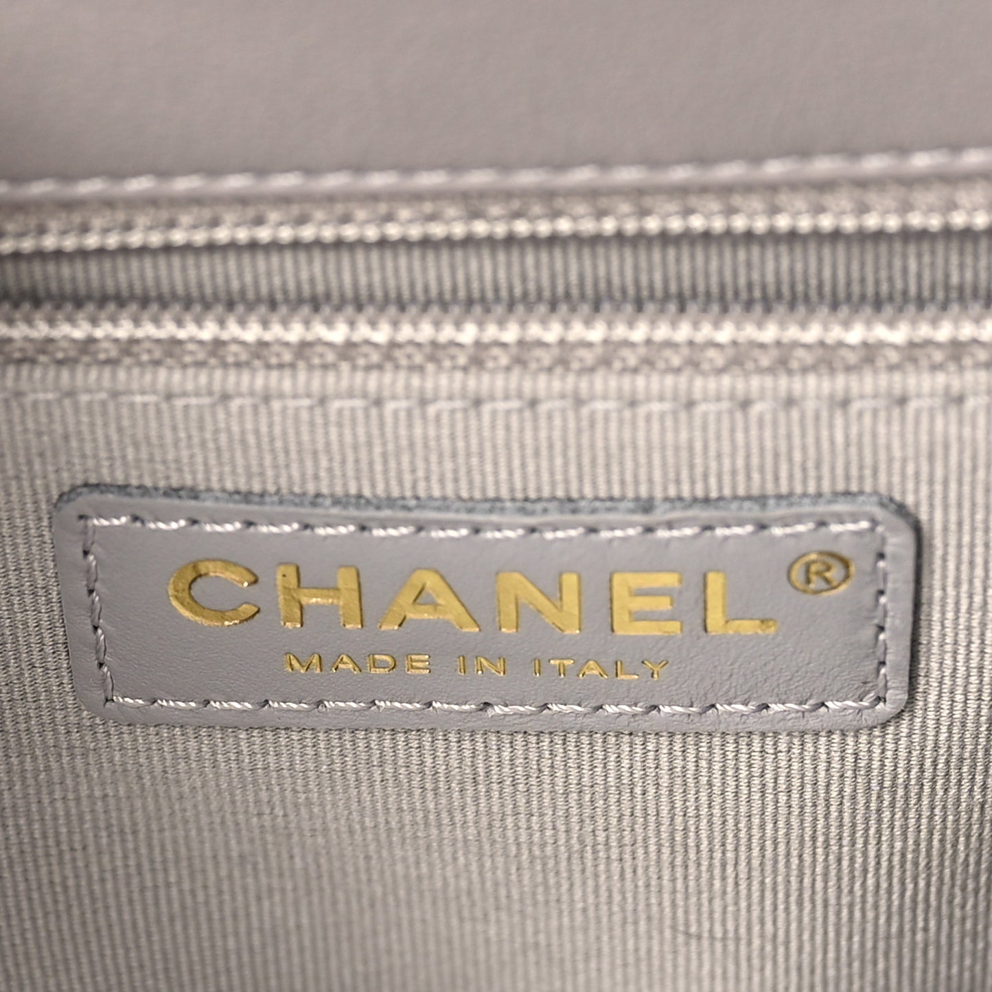 Calfskin Stitched Chain Flap Grey