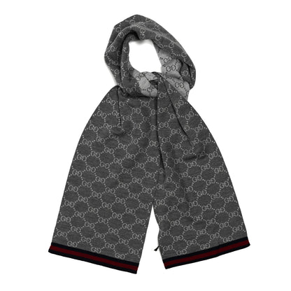 Gucci Wool Tricot GG Monogram Web Solange Scarf Graphite Light Grey 1 of 3