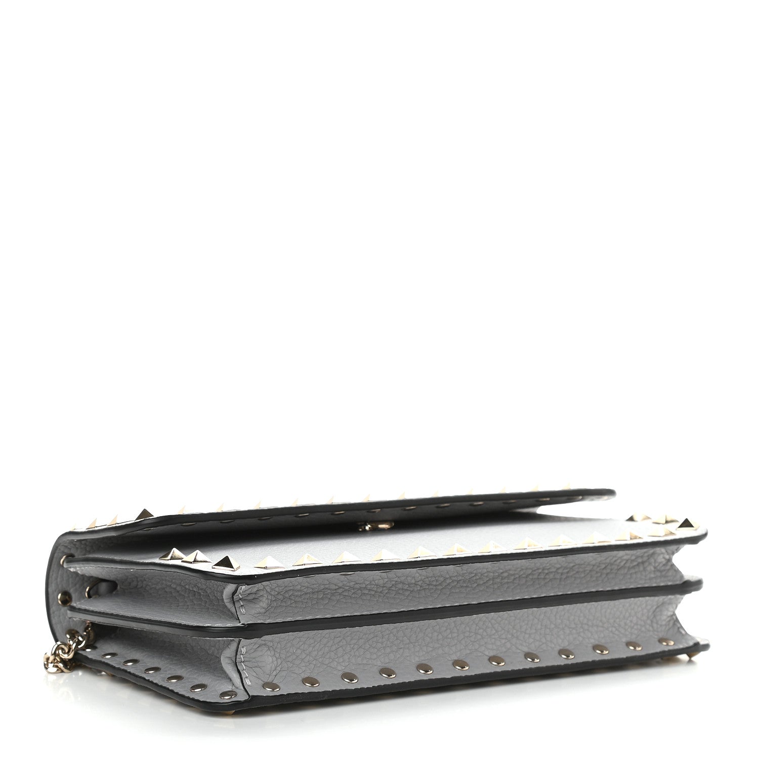 Valentino Garavani Pebbled Calfskin Rockstud Flap Wallet on Chain Pastel Grey 3 of 7