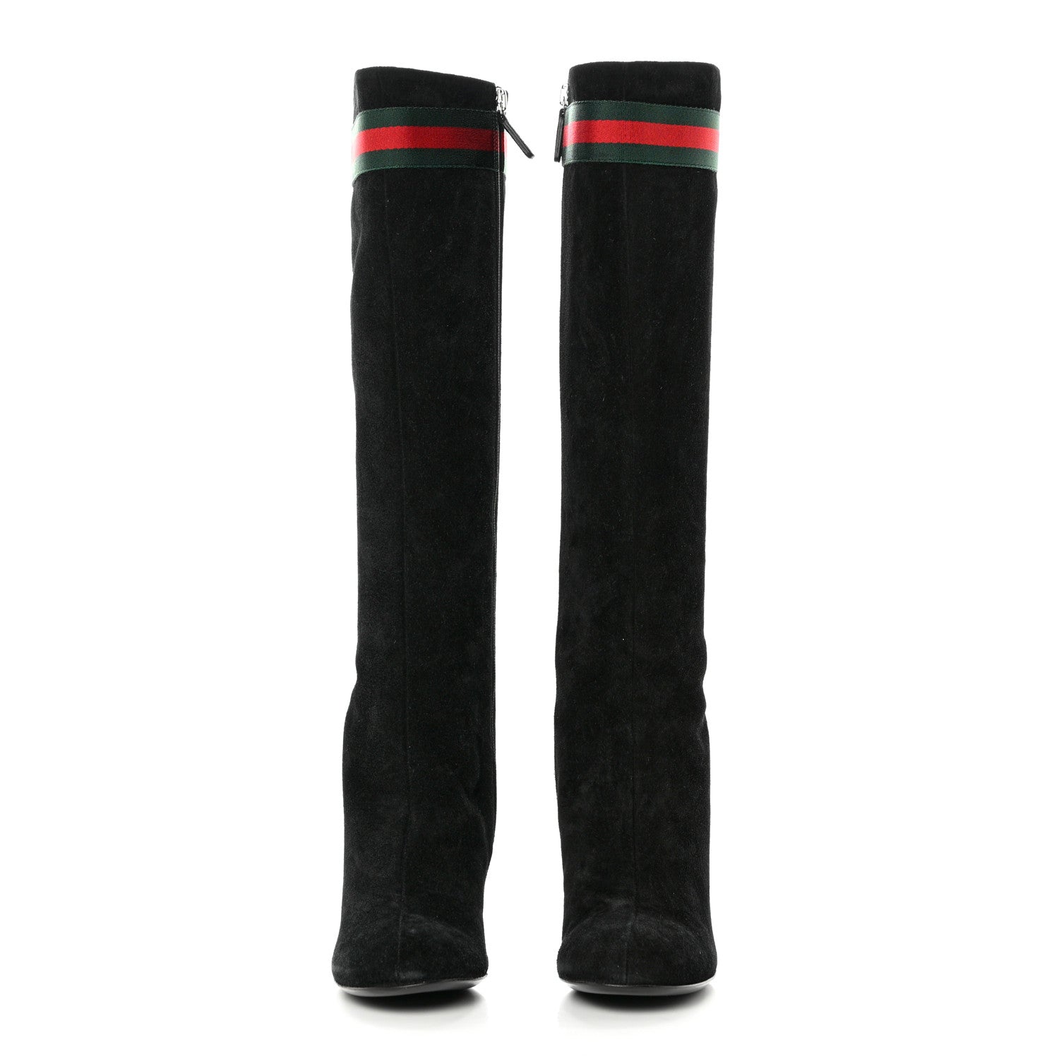 Gucci Suede Knee High Web Boots 35.5 Black 2 of 9
