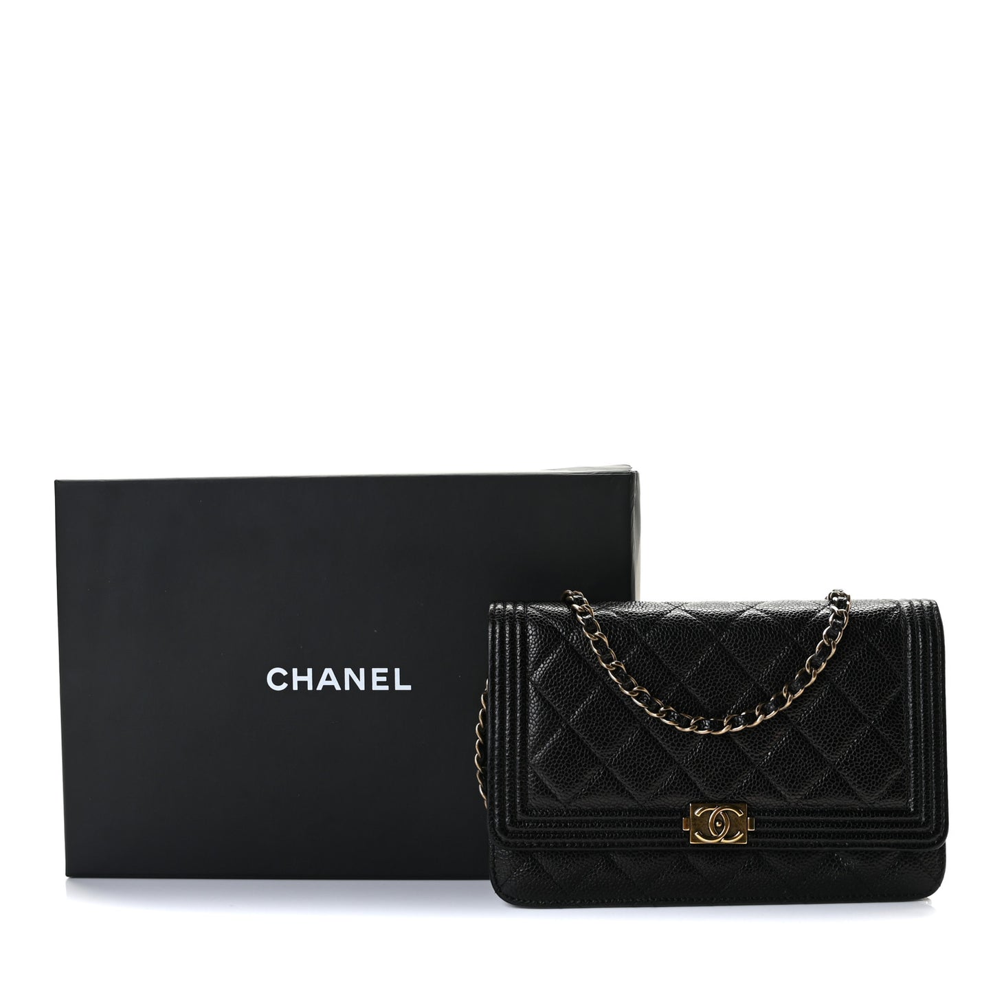 Caviar Quilted Boy Wallet On Chain WOC Black