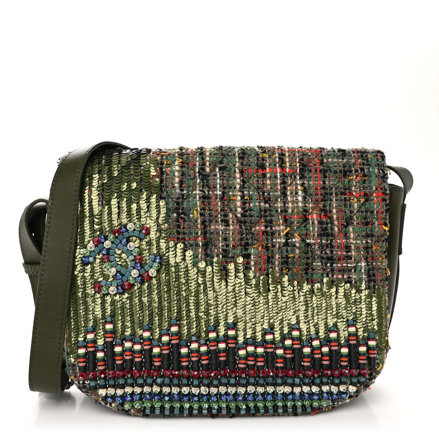 Tweed Sequins Havana Stroll Messenger Khaki