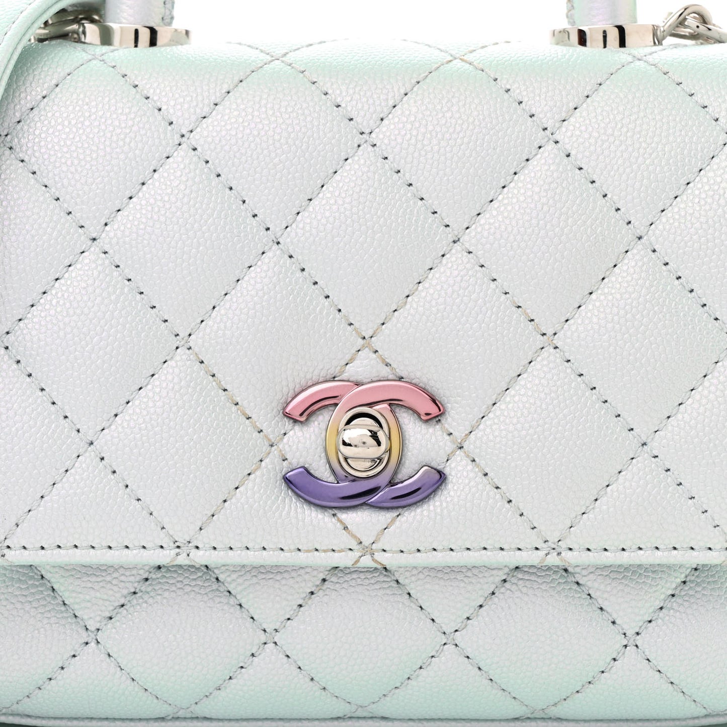 Iridescent Caviar Quilted Extra Mini Coco Handle Flap Light Blue