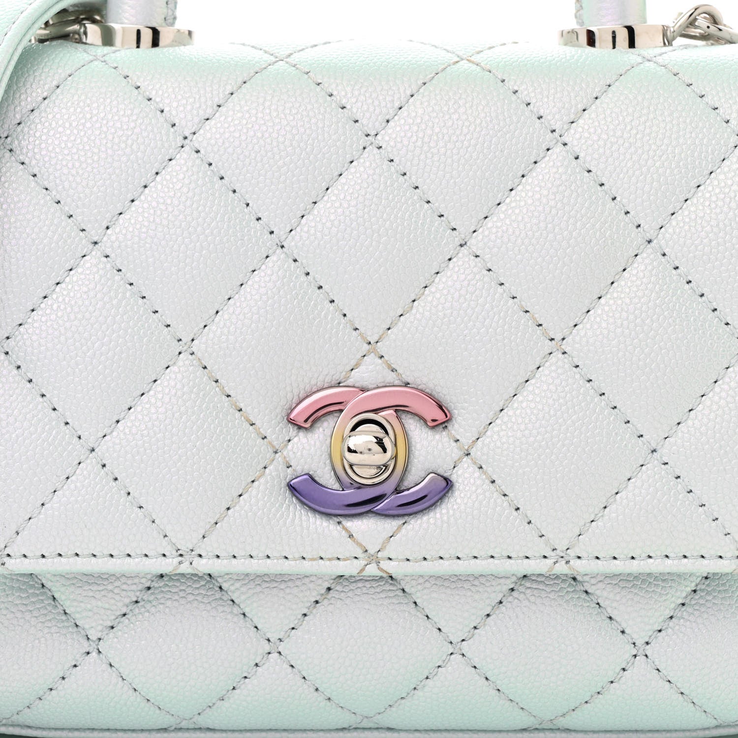 Chanel Iridescent Caviar Quilted Extra Mini Coco Handle Flap Light Blue 8 of 10