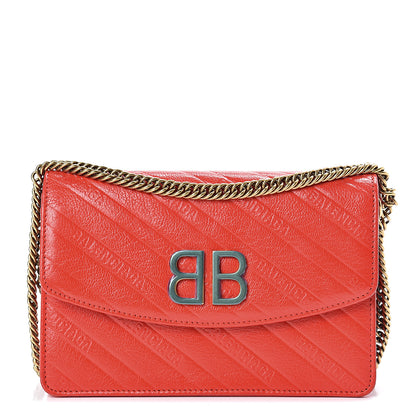 Balenciaga Shiny Goatskin Logo Embossed BB Wallet On Chain Vivid Red 1 of 11