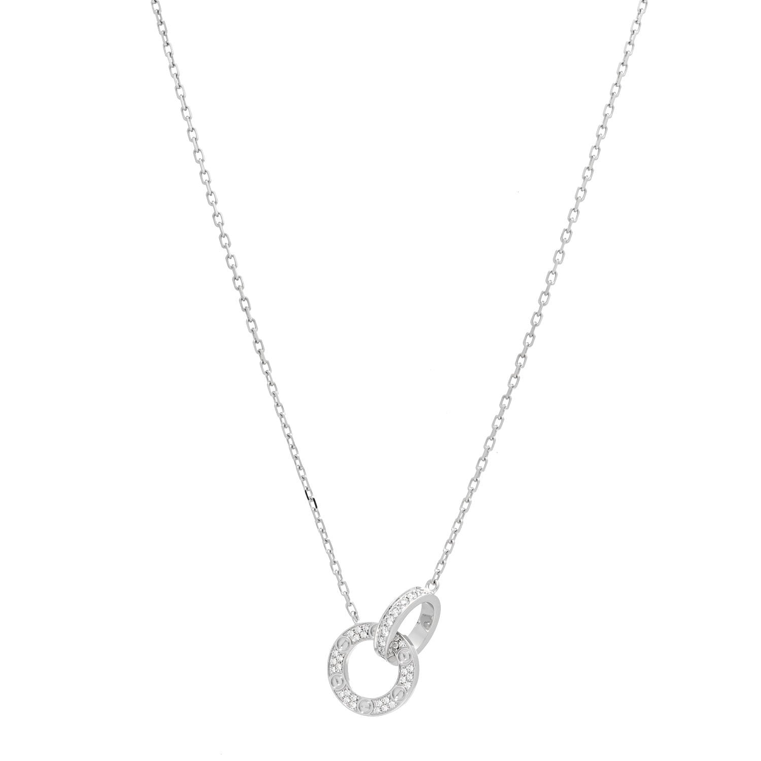 Cartier 18K White Gold Diamond Interlocking LOVE Paved Necklace 1 of 5