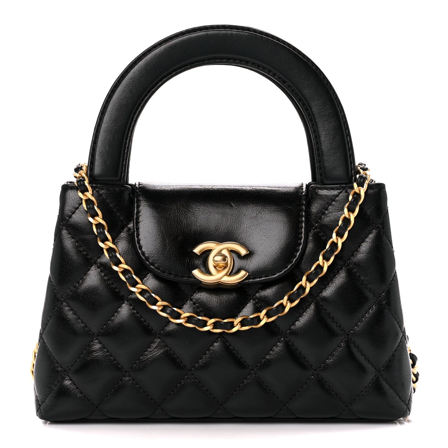 Chanel Shiny Aged Calfskin Quilted Nano Kelly Shopper Black 1 of 10