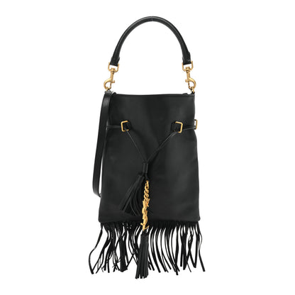 Saint Laurent Calfskin Fringe Small Monogram Bucket Bag Black 1 of 11