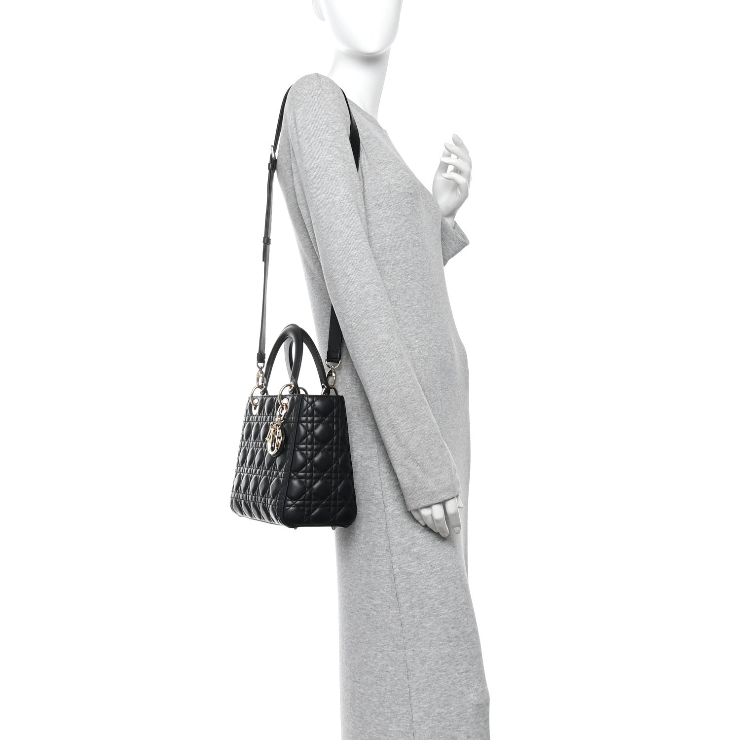 Christian Dior Lambskin Cannage Medium Lady Dior Black Black 2 of 9