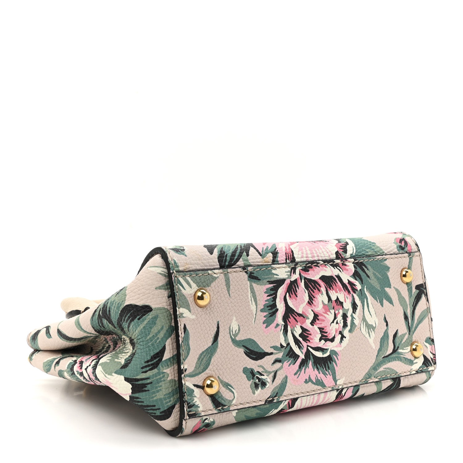 Burberry Soft Grain Calfskin Floral Print Medium Buckle Tote Natural Emerald Green 4 of 13