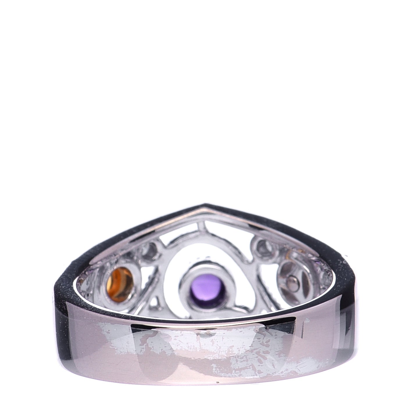 18K White Gold Akoya Pearl Diamond Amethyst Citrine Ring 50 5.5
