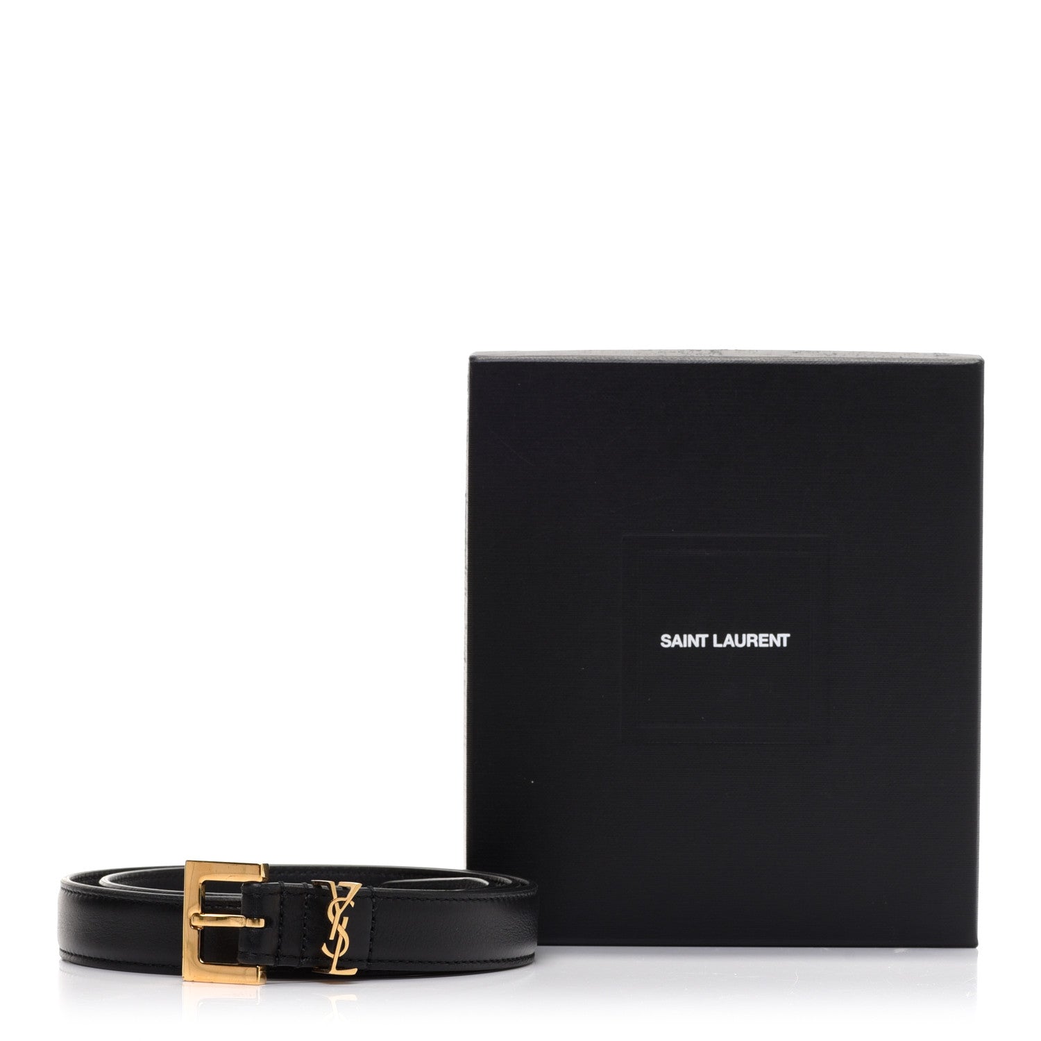 Saint Laurent Calfskin Monogram Narrow Square Buckle Belt 75 30 Black 7 of 7