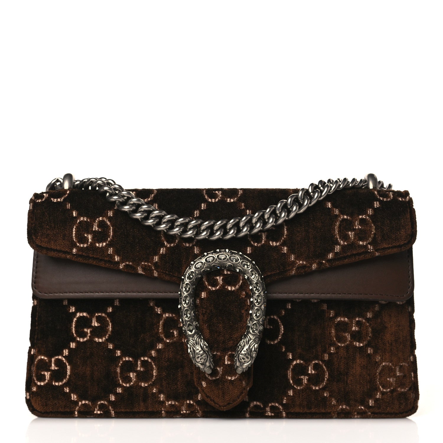 Gucci Velvet Moon Calfskin Crystal GG Monogram Small Dionysus Shoulder Bag Brown Vintage Cocoa Black Diamond 1 of 9
