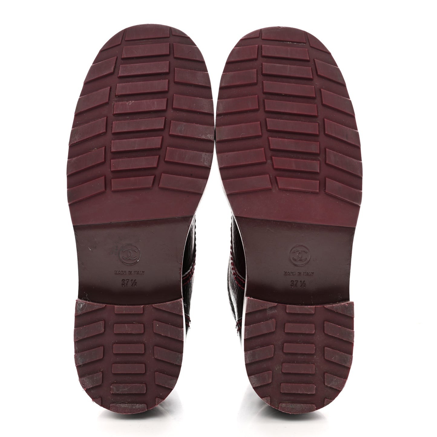 Shiny Calfskin Velvet Pearl Combat Short Boots 37.5 Burgundy