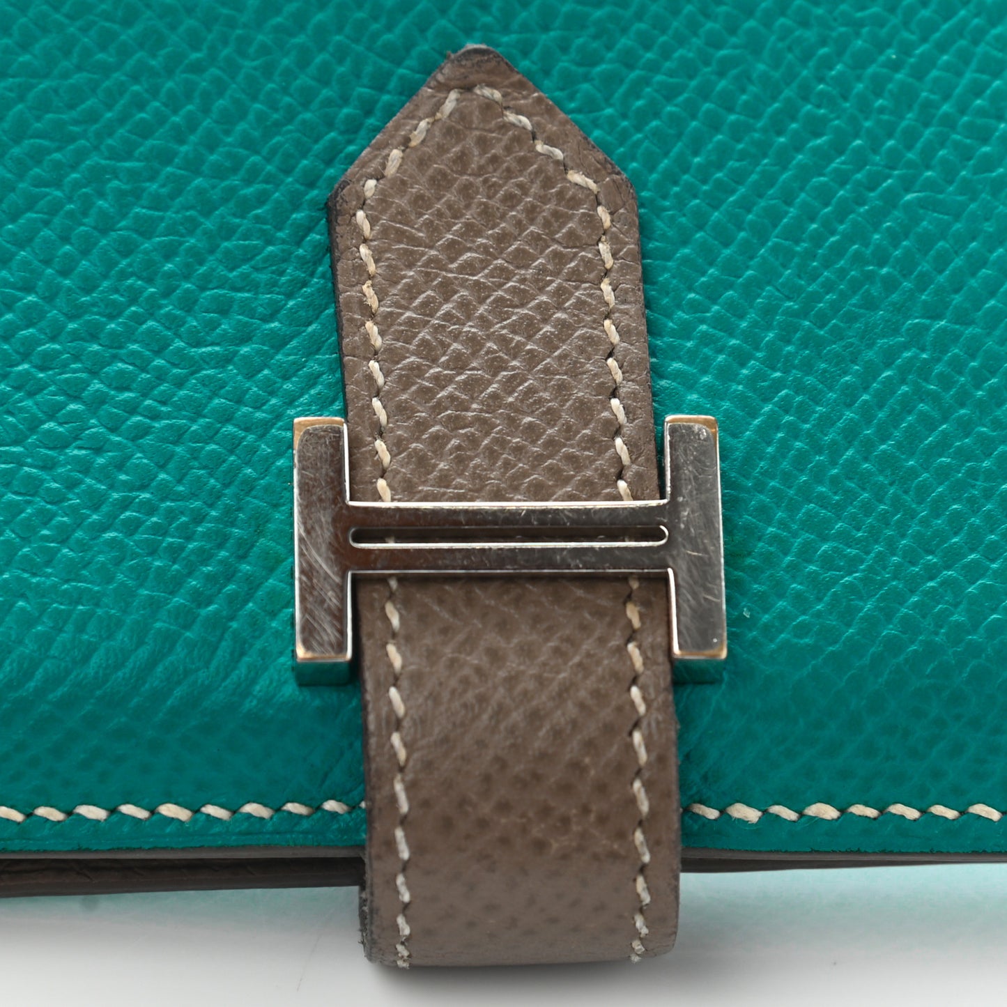 Epsom Bi Color Bearn Card Holder Wallet Bleu Paon Etoupe