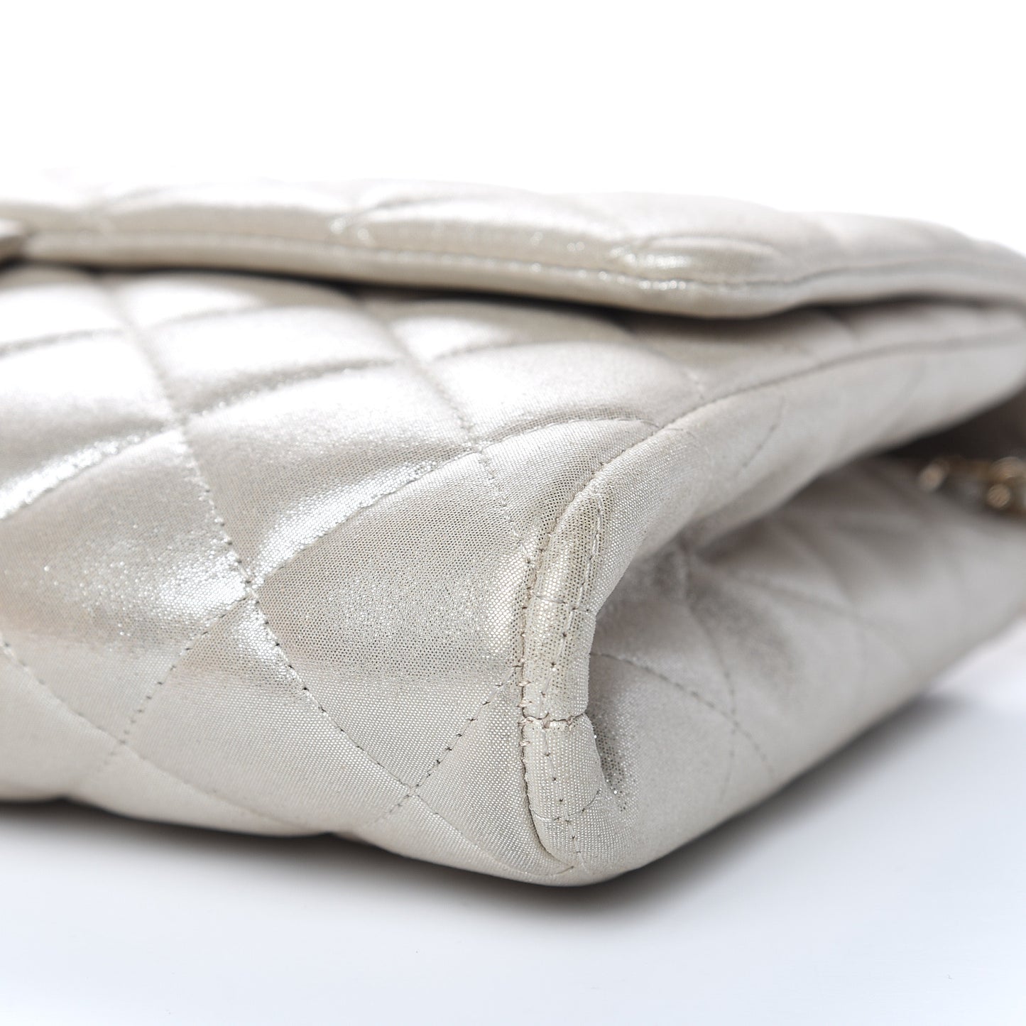 Metallic Lambskin Quilted Clutch With Chain Flap Gold
