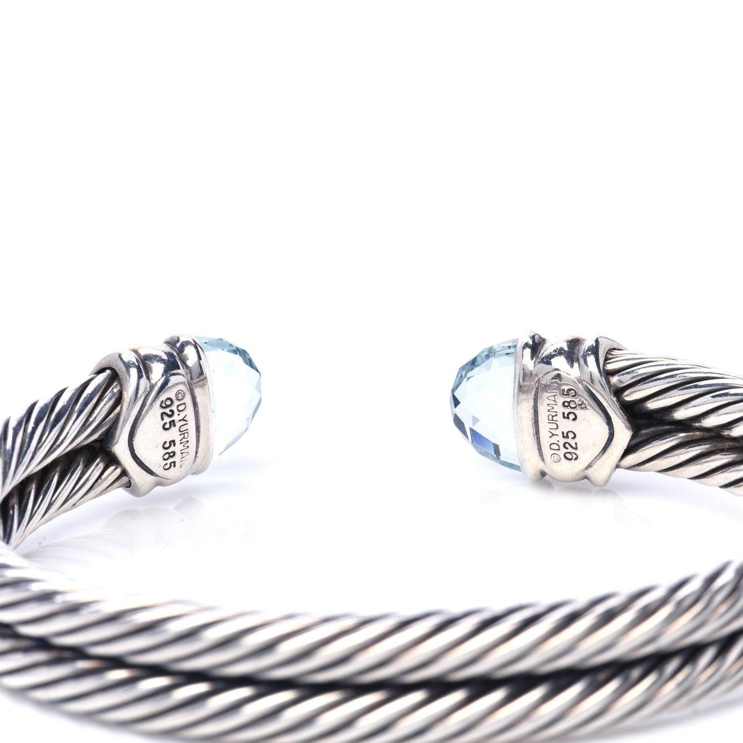 Sterling Silver 14K Yellow Gold Blue Topaz Double Cable Bracelet