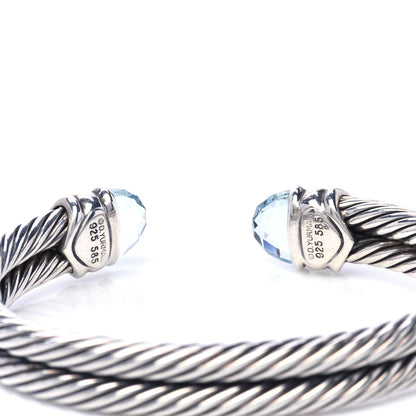 David Yurman Sterling Silver 14K Yellow Gold Blue Topaz Double Cable Bracelet 4 of 5