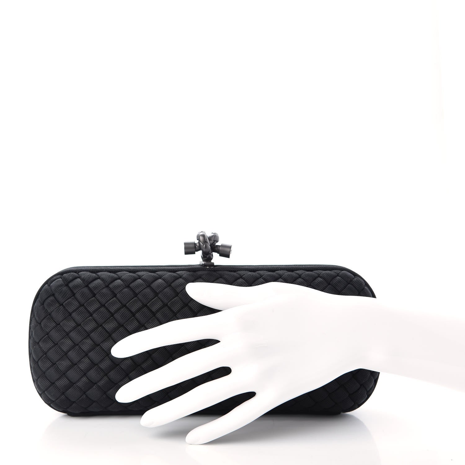Bottega Veneta Silk Faille Intrecciato Knot Clutch Black 2 of 7