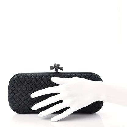 Bottega Veneta Silk Faille Intrecciato Knot Clutch Black 2 of 7