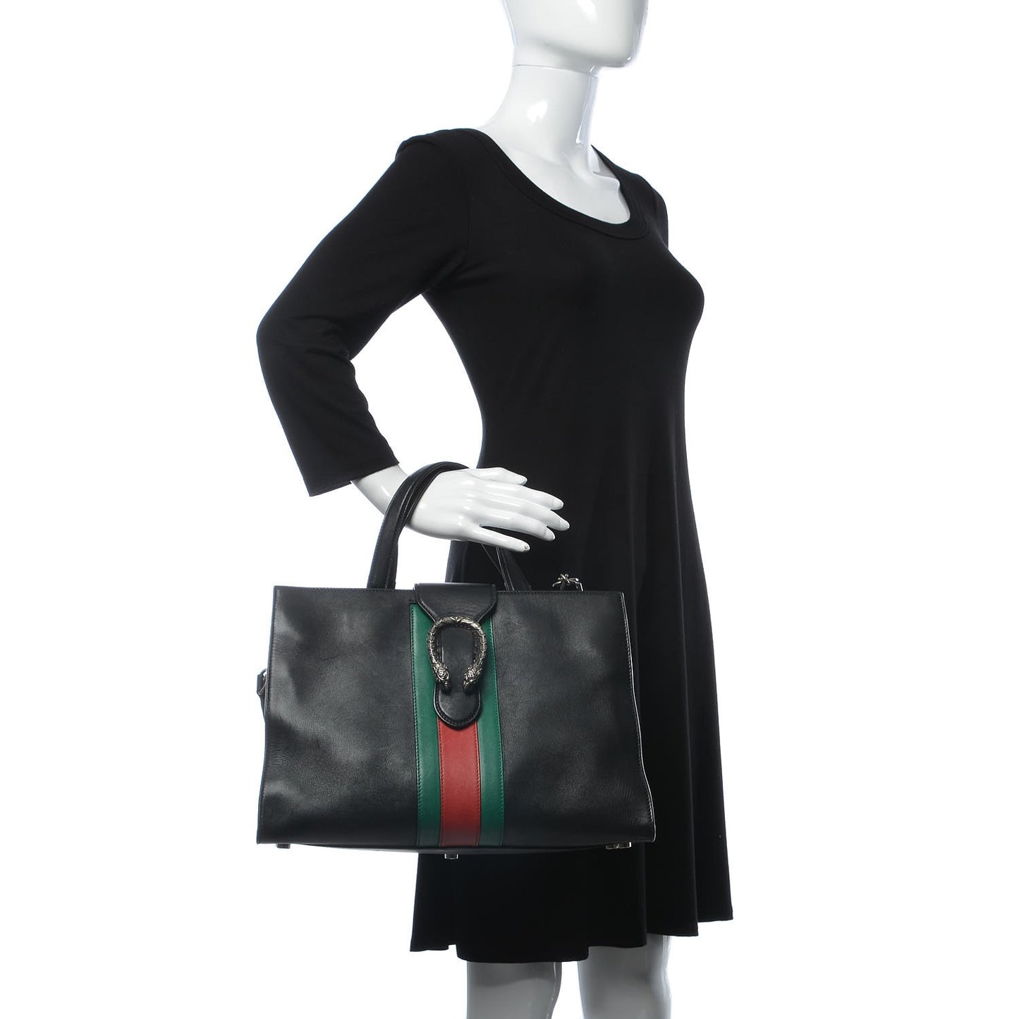 Calfskin Web Stripe Large Dionysus Tote Bag Black