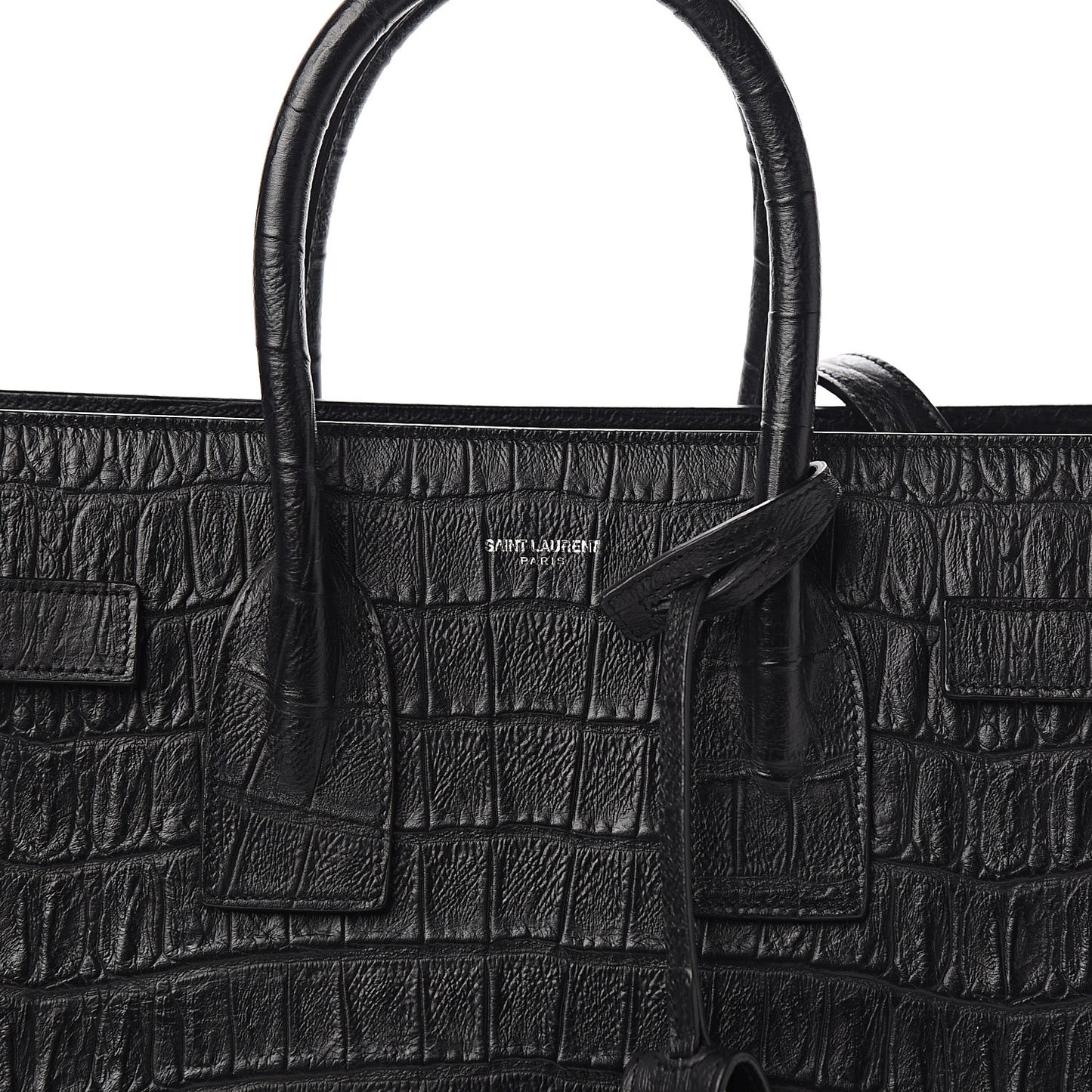 Calfskin Crocodile Embossed Small Sac de Jour Black