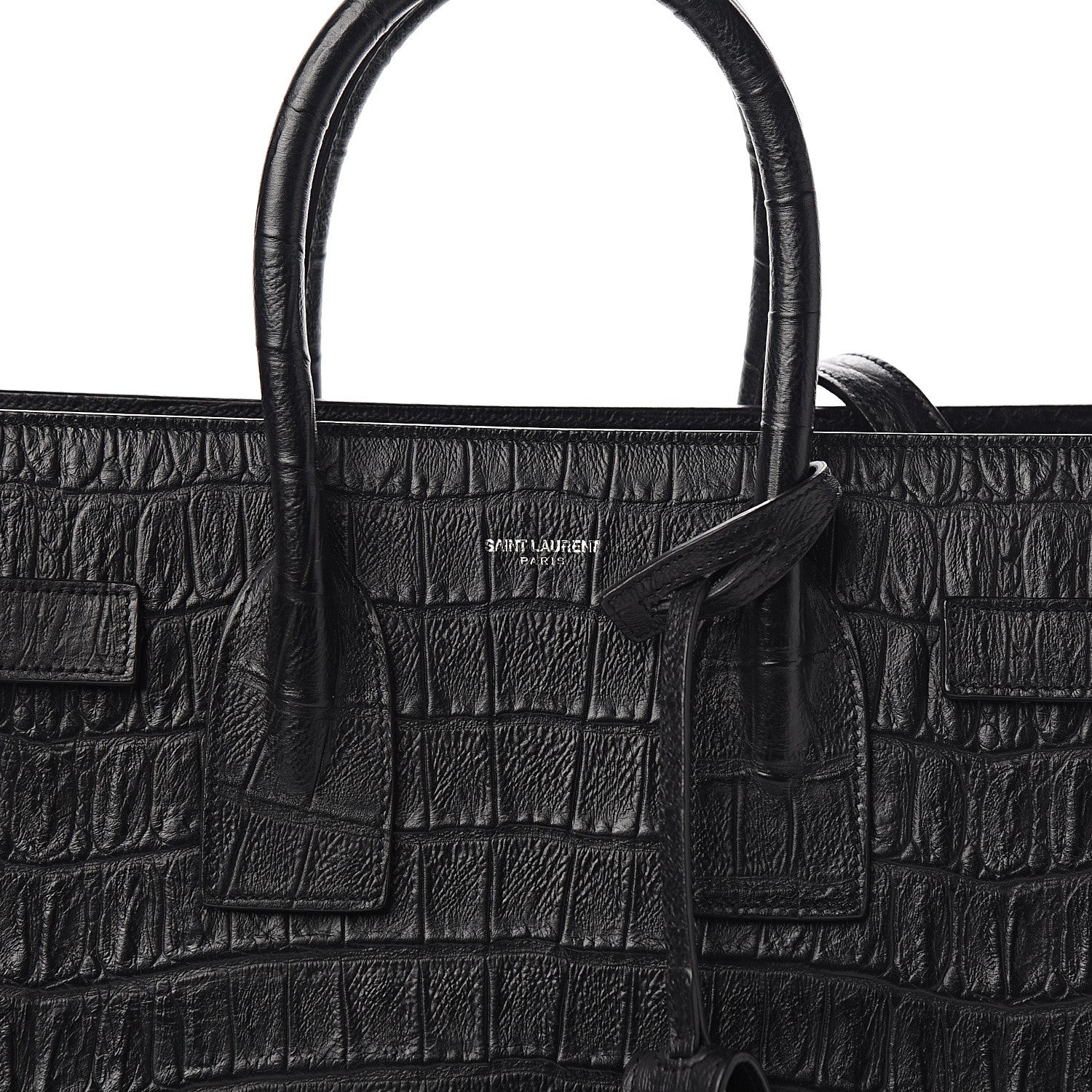 Saint Laurent Calfskin Crocodile Embossed Small Sac de Jour Black 9 of 9