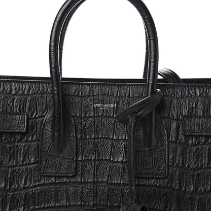 Saint Laurent Calfskin Crocodile Embossed Small Sac de Jour Black 9 of 9