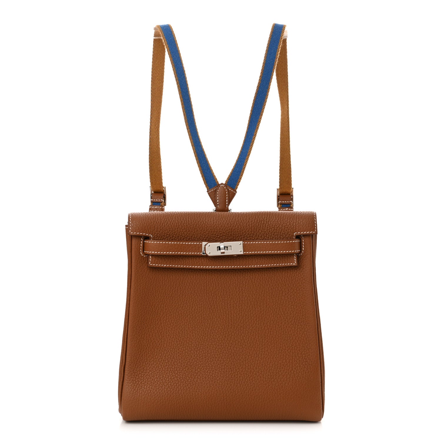 Hermes Taurillon Clemence Kelly Amazone Ado Backpack 22 Gold Bleu Zellige Caramel 1 of 11