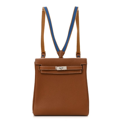 Hermes Taurillon Clemence Kelly Amazone Ado Backpack 22 Gold Bleu Zellige Caramel 1 of 11