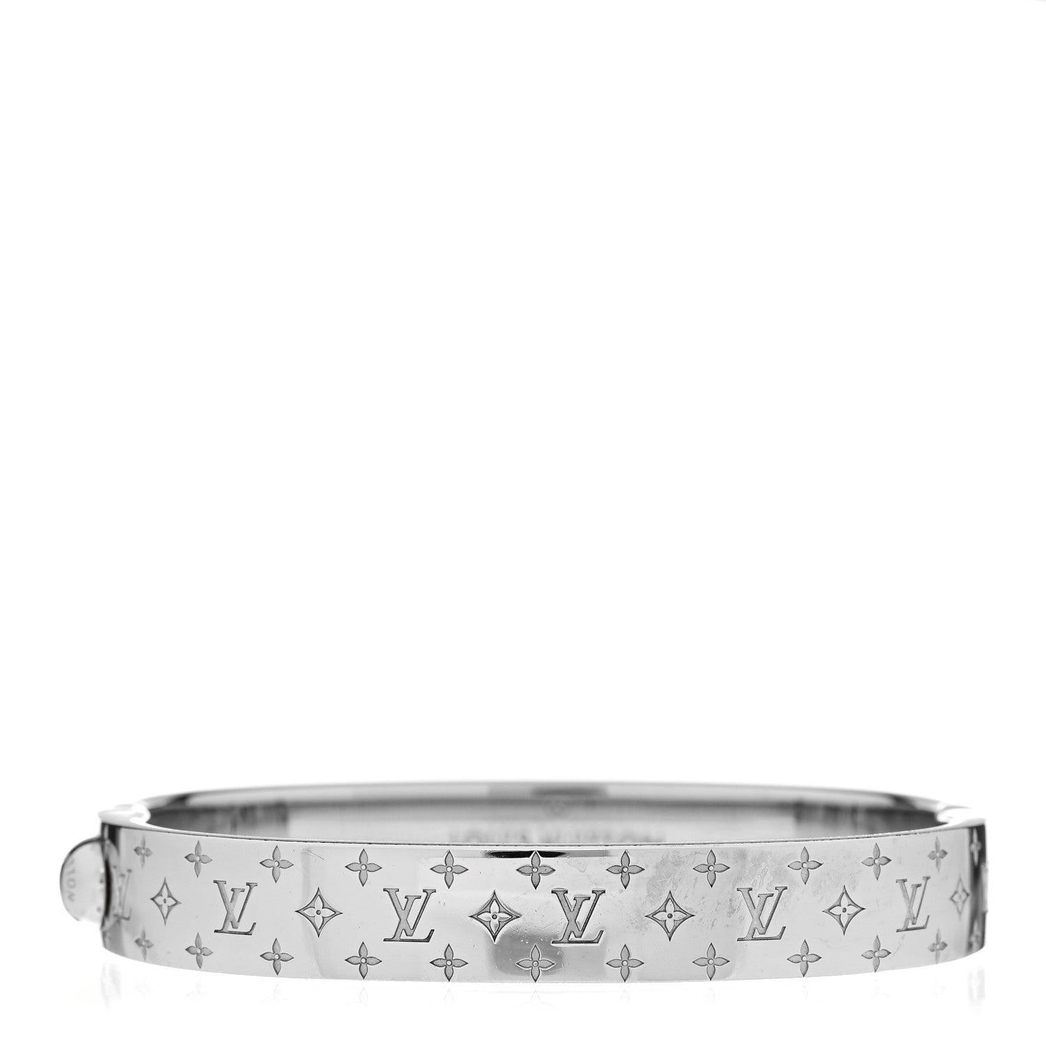 Louis Vuitton Brass Palladium Plated Nanogram Cuff S Silver 1 of 7
