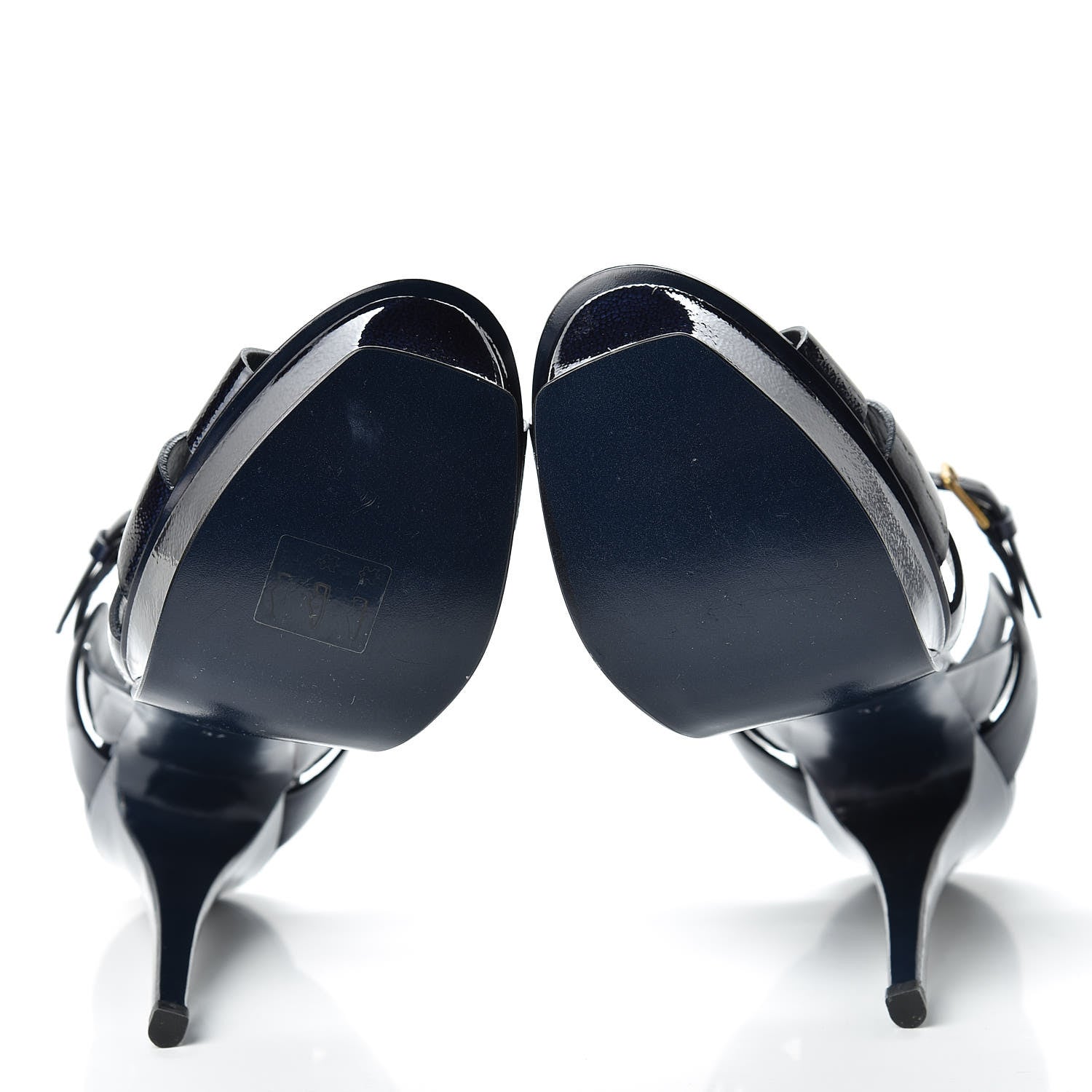 Saint Laurent Pebbled Patent Tribute 105 Platform Sandals 37 Navy Blue 5 of 8