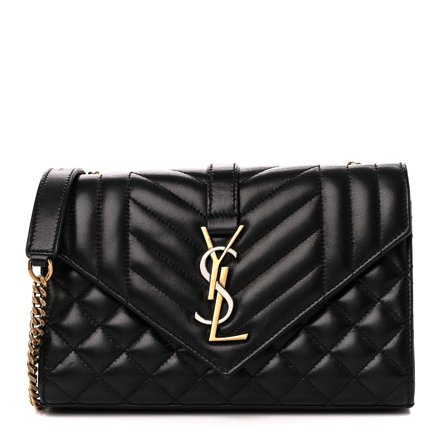 Lambskin Mixed Matelasse Triquilt Small Monogram Satchel Black