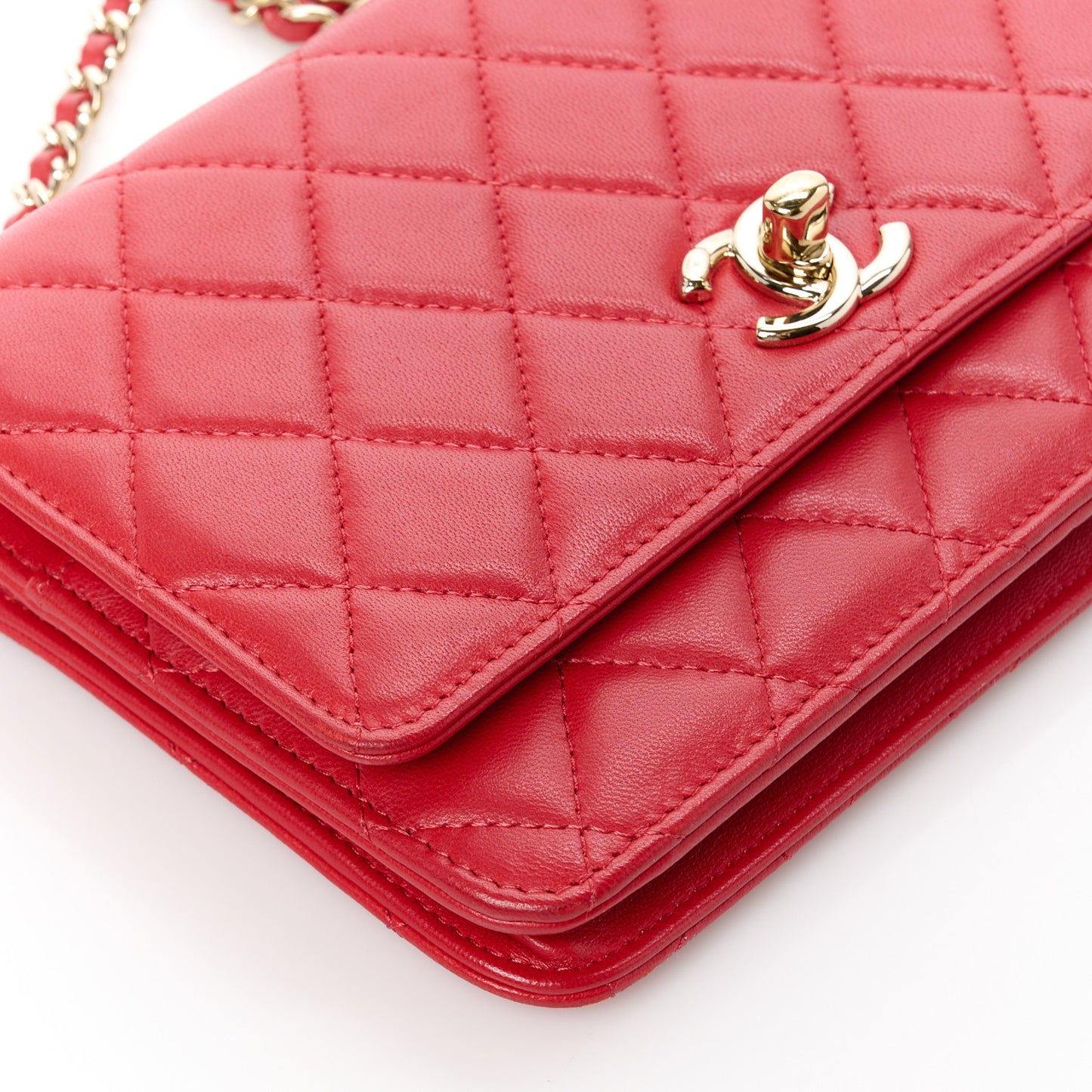Lambskin Quilted Trendy CC Wallet On Chain WOC Red