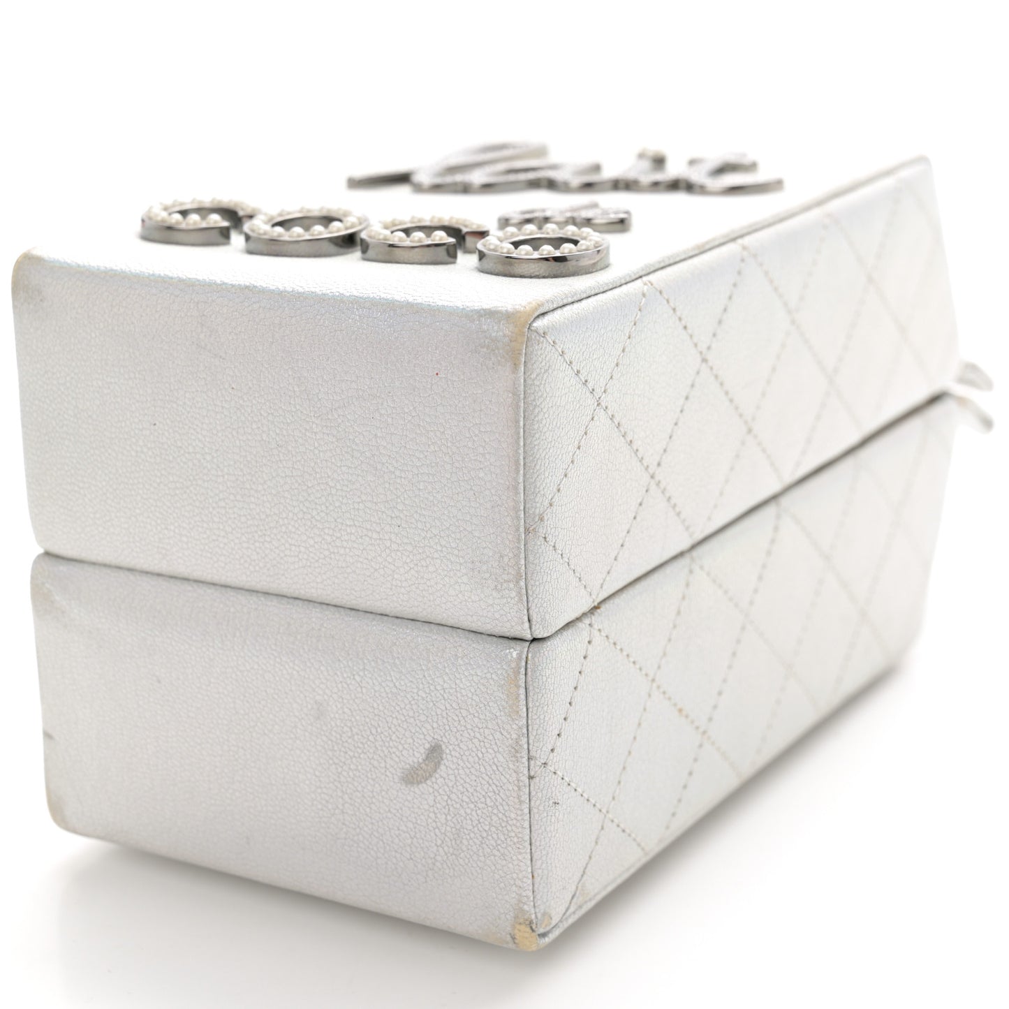 Metallic Goatskin Lait de Coco Milk Carton Bag Silver