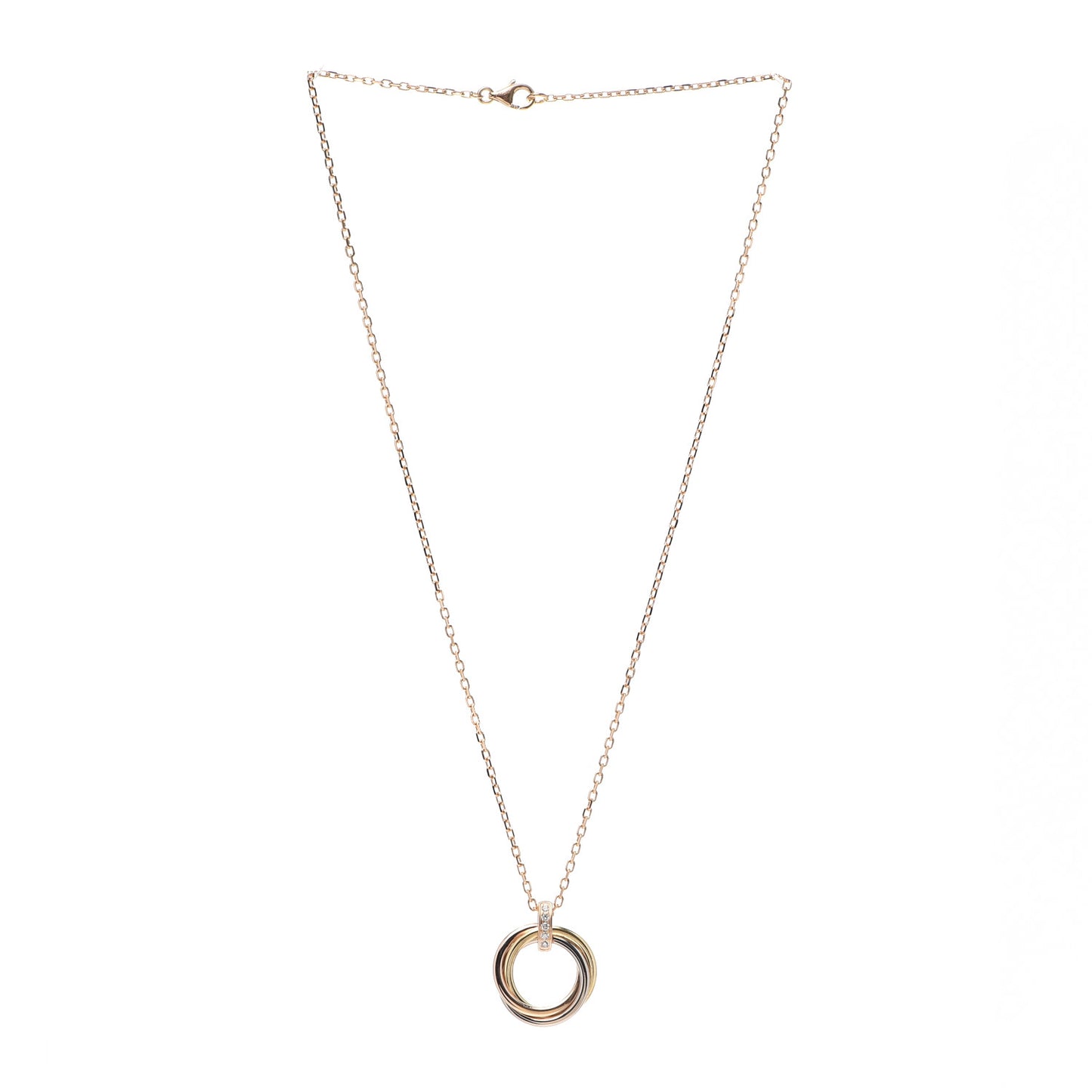 18K Pink White Yellow Gold Diamond Trinity Pendant Necklace