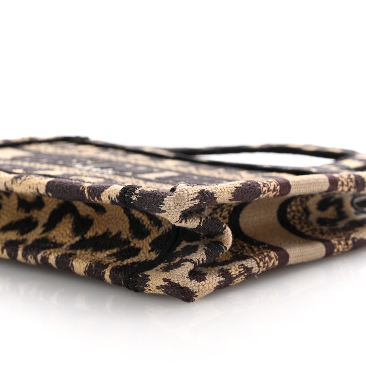 Canvas Mizza Embroidered Mini Leopard Book Tote Beige