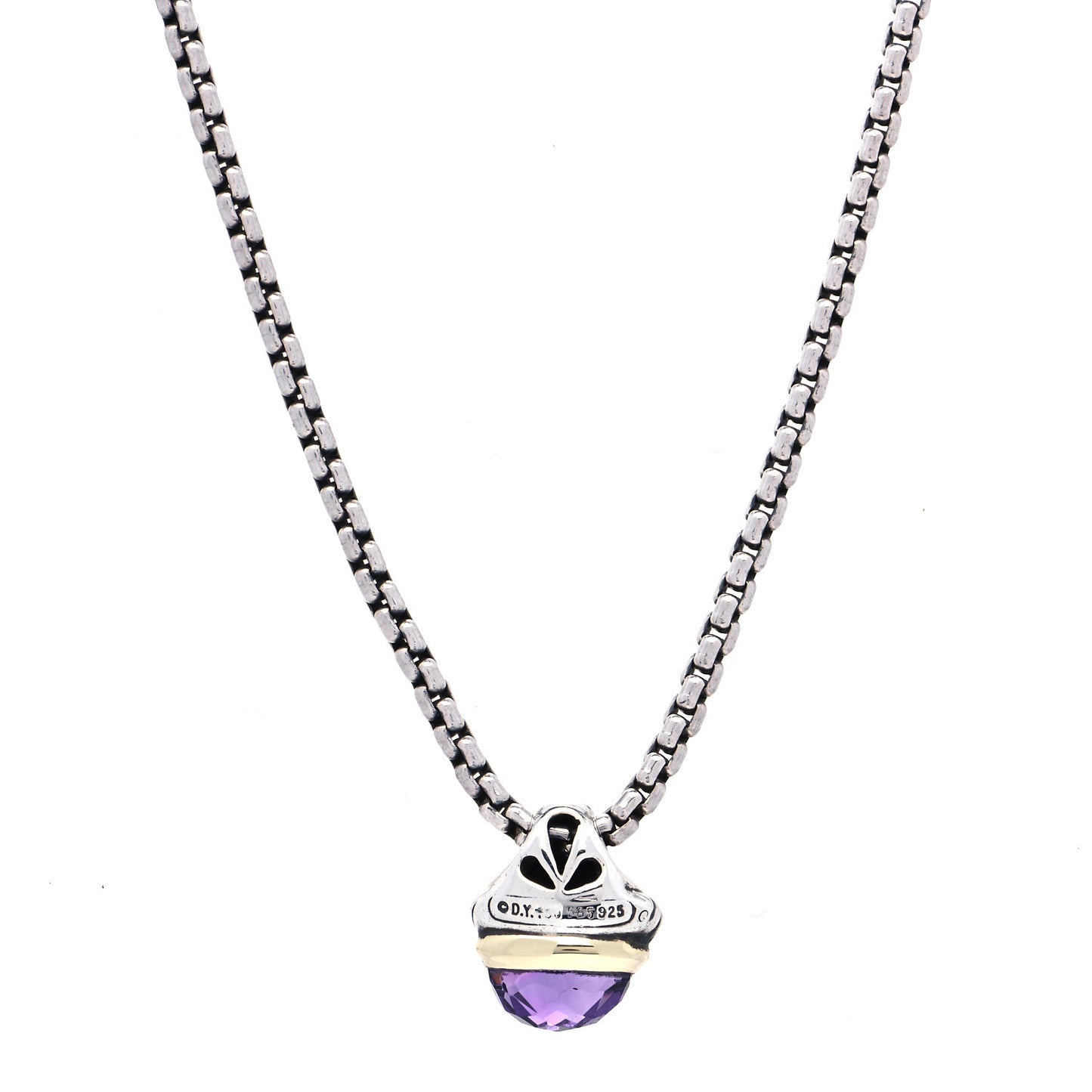 Sterling Silver 14K Yellow Gold Amethyst 10mm Acorn Pendant Necklace