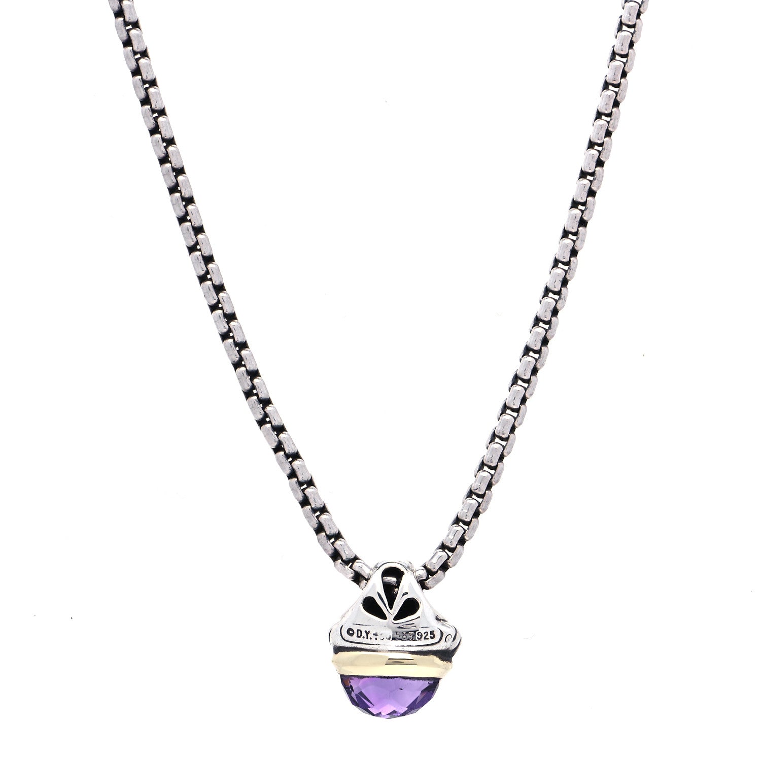 David Yurman Sterling Silver 14K Yellow Gold Amethyst 10mm Acorn Pendant Necklace 5 of 7