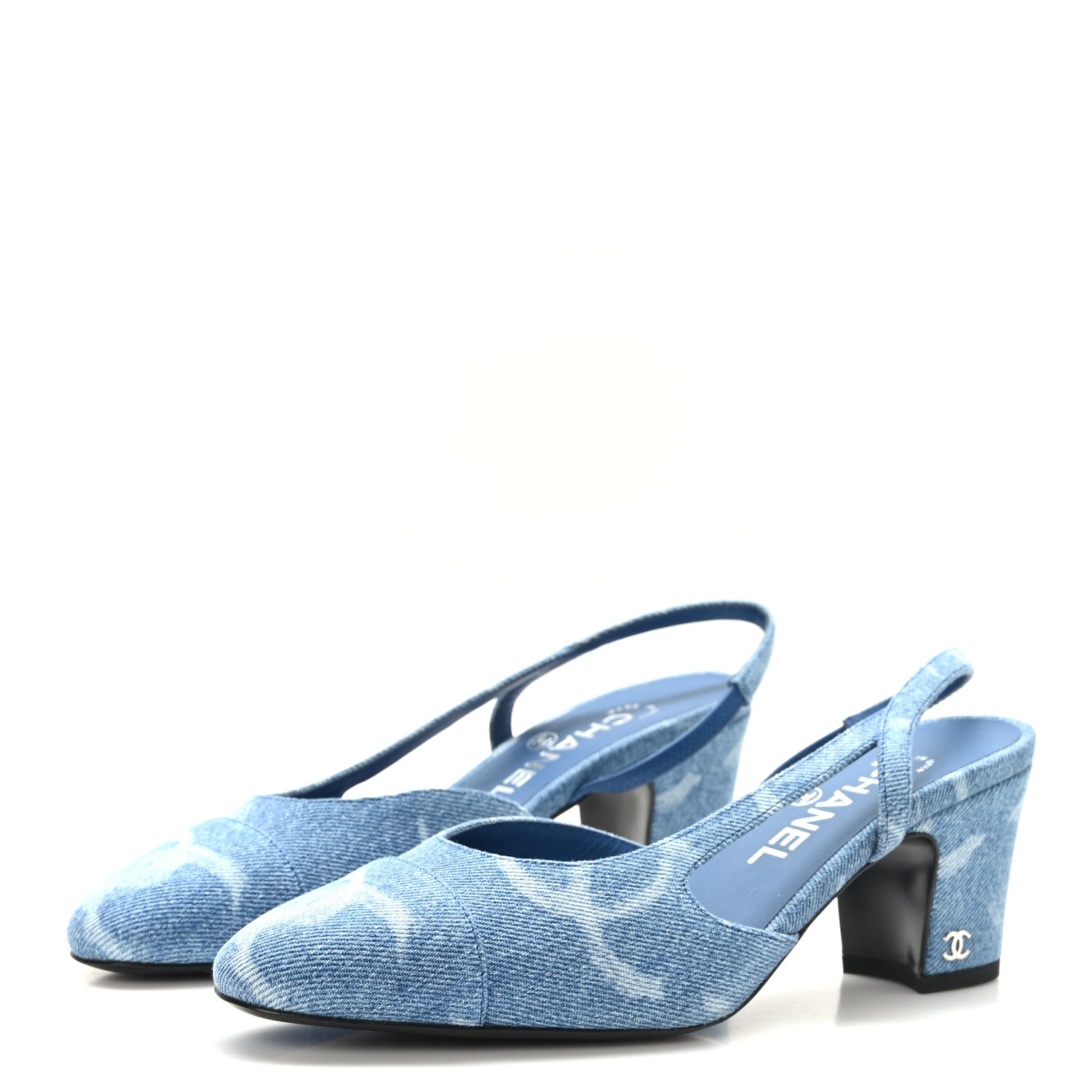 Chanel Denim Cap Toe CC Slingback Pumps 37 Blue 3 of 9