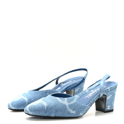 Chanel Denim Cap Toe CC Slingback Pumps 37 Blue 3 of 9