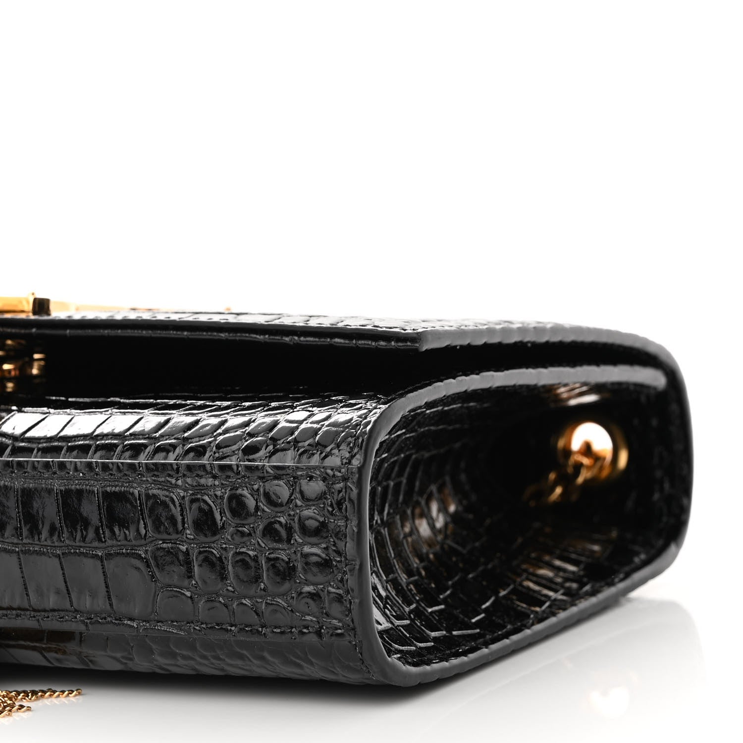Saint Laurent Calfskin Crocodile Embossed Small Classic Monogram Kate Tassel Satchel Black 9 of 10