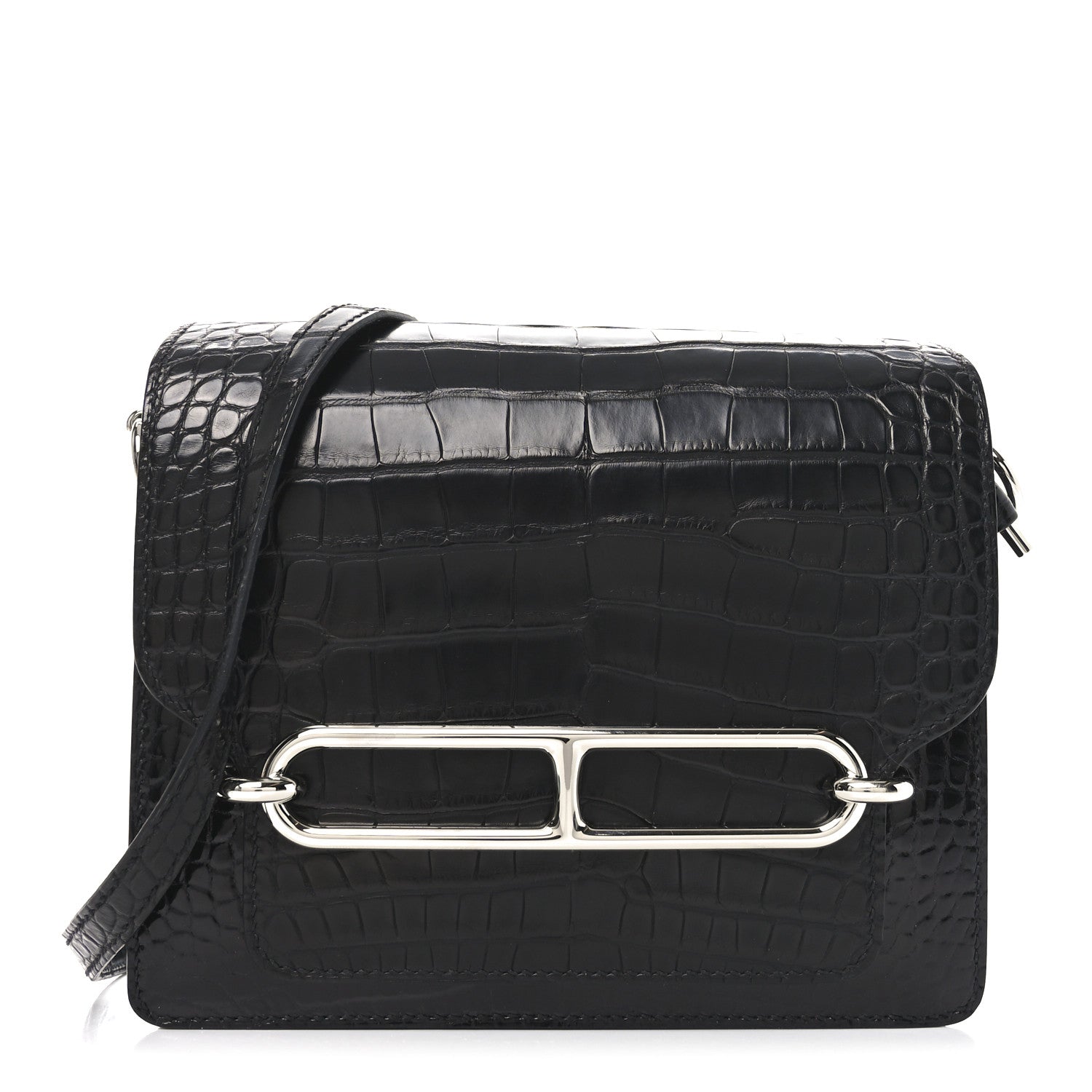 Hermes Shiny Alligator Matte Alligator Mini Sac Roulis Black 1 of 9