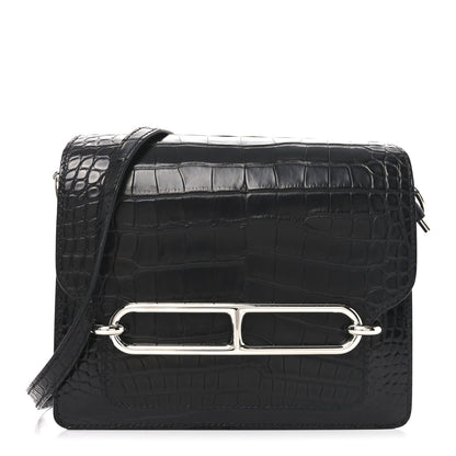 Hermes Shiny Alligator Matte Alligator Mini Sac Roulis Black 1 of 9