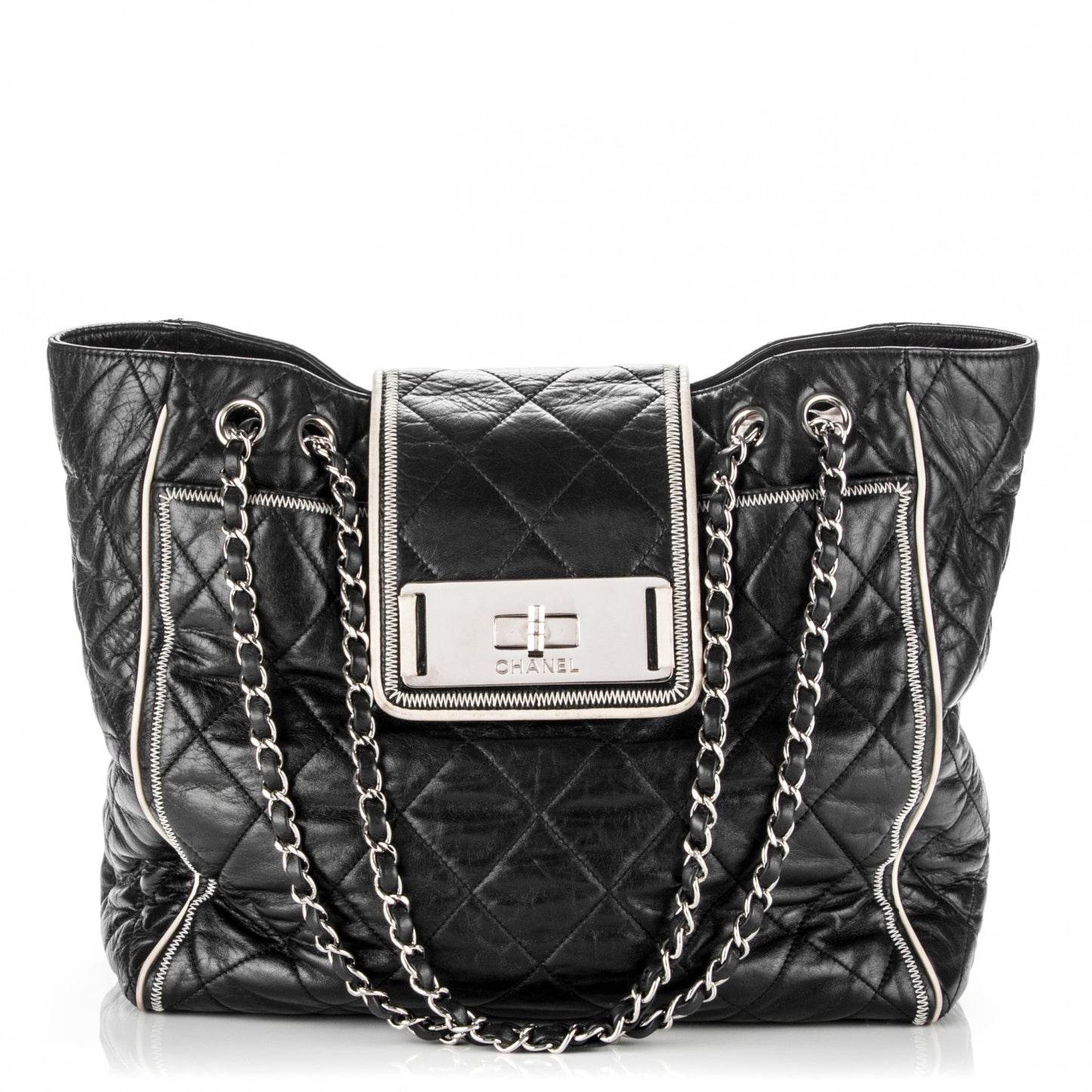 Lambskin Quilted East West Large Tote Black