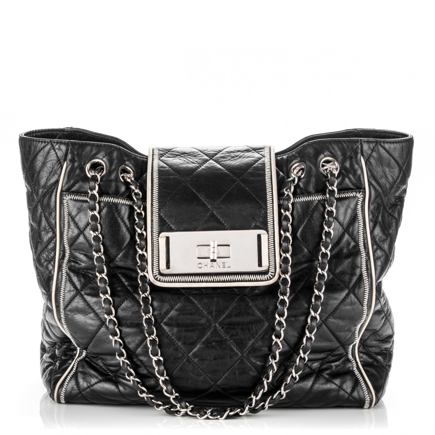 Chanel Lambskin Quilted East West Large Tote Black 1 of 8