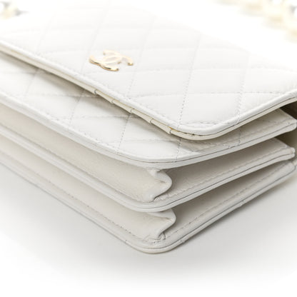 Chanel Calfskin Quilted Mini Maxi Pearls Wallet On Chain WOC White 10 of 11